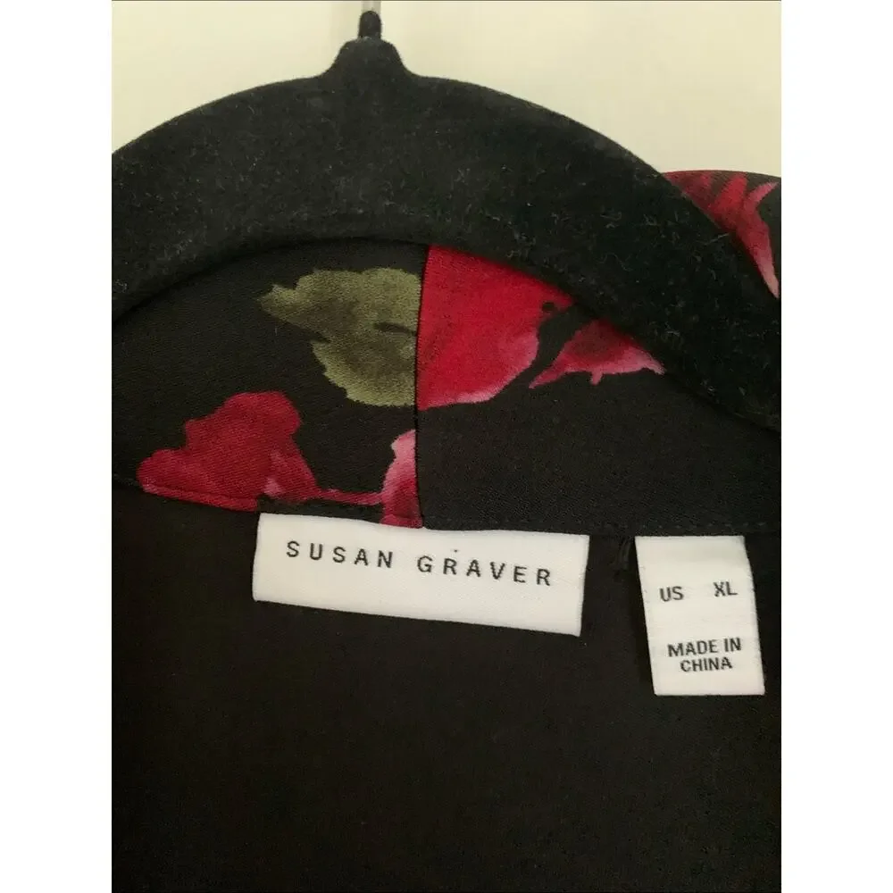 Susan Graver Floral Single-Button Blazer - Black with Red Rose Print - Picture 5 of 7